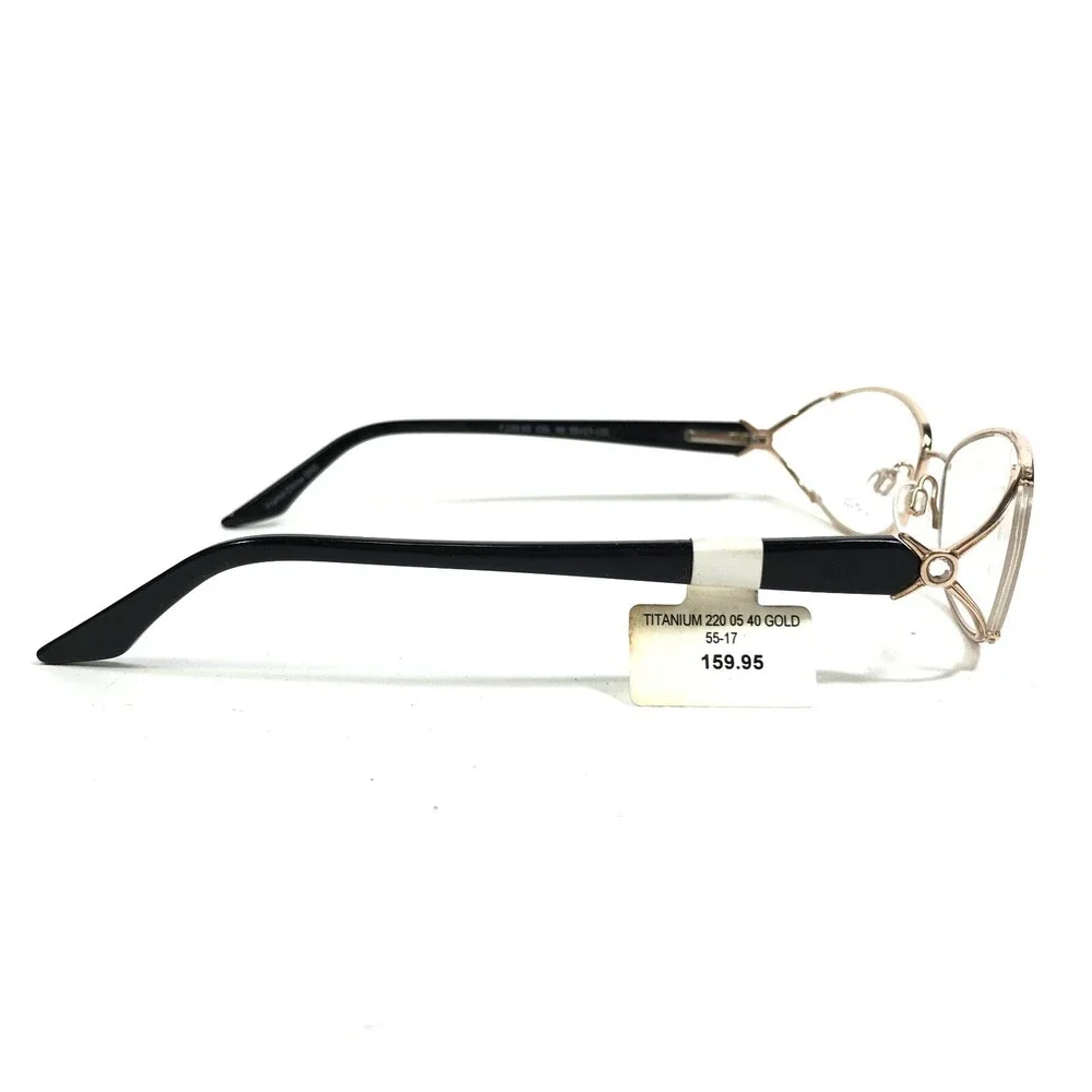 Titanium 220 Eyeglasses Frames T 220-05 COL 40 Black Gold Round 55-17-135
